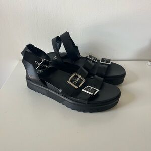 Black Buckle Platform Sandals - Women